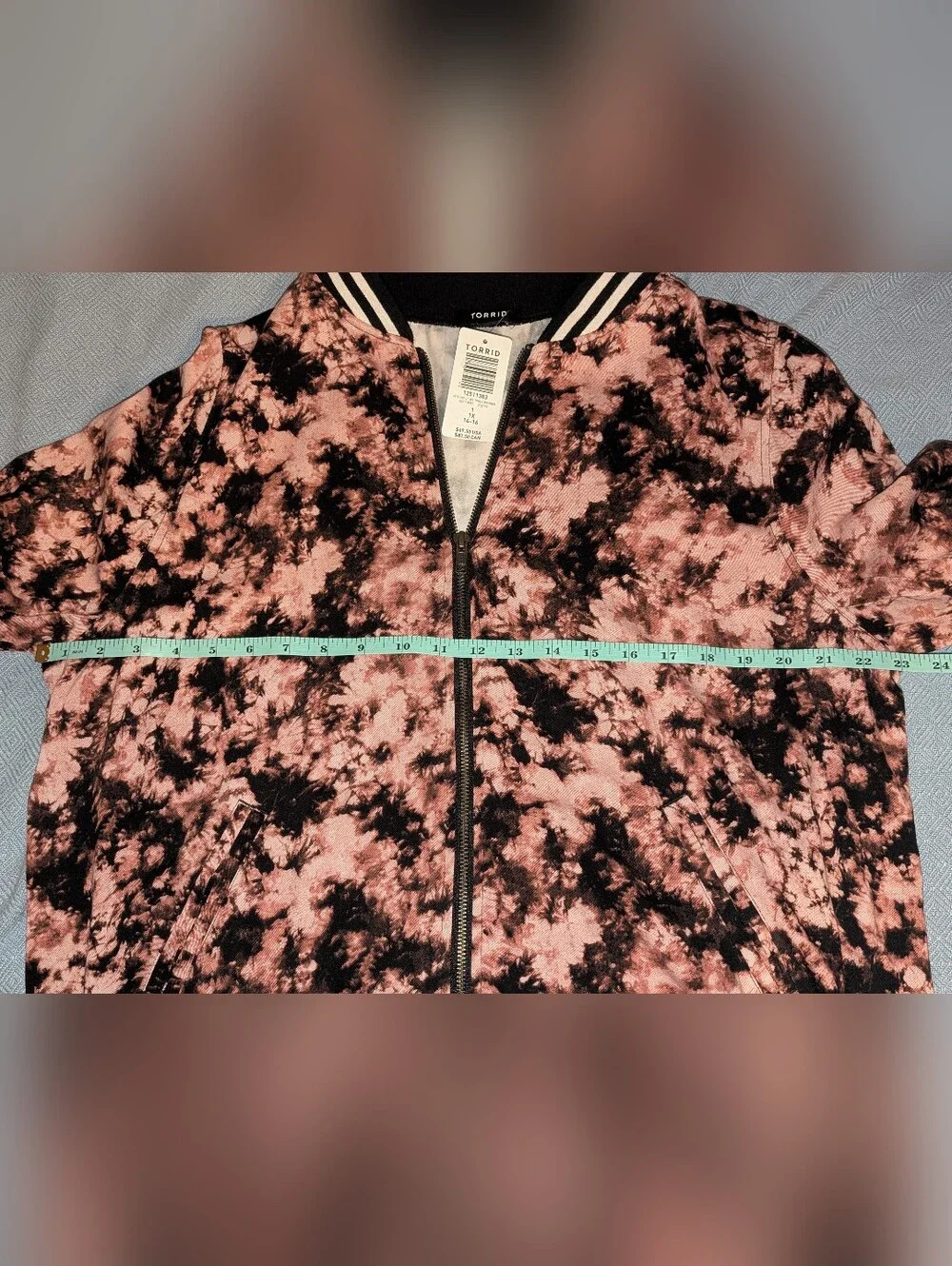 TORRID Pink & Black Tie-Dye Bomber Jacket with Stripe Trim 1X (14-16) NWT